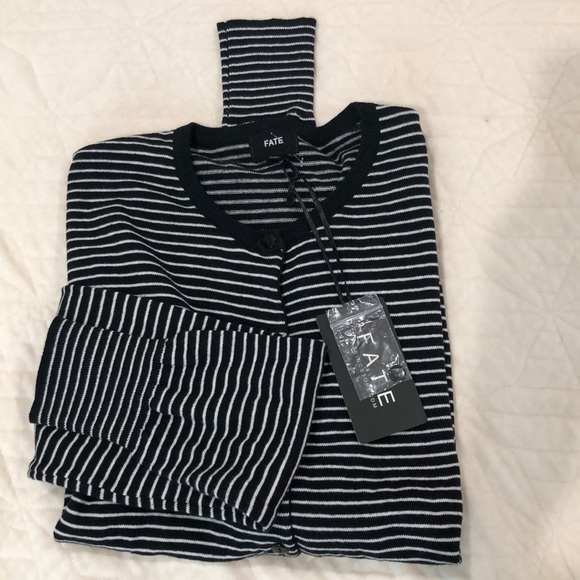 NWT Stitch Fix Fate Dennison B&W Striped Cardigan - Picture 3 of 5